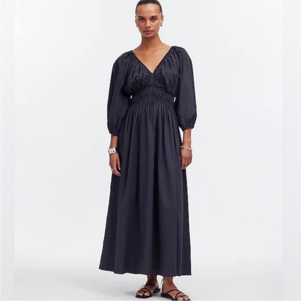 Madewell Black Balloon Sleeve V-Neck Maxi Dress NWT